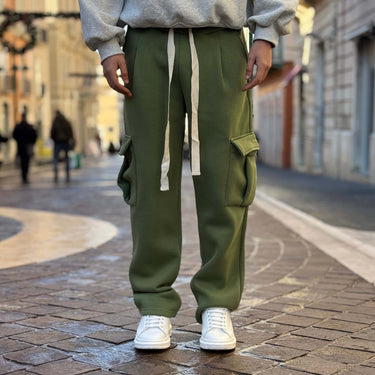 Pantalone tuta con tasconi gamba larga verde - FLAG STORE